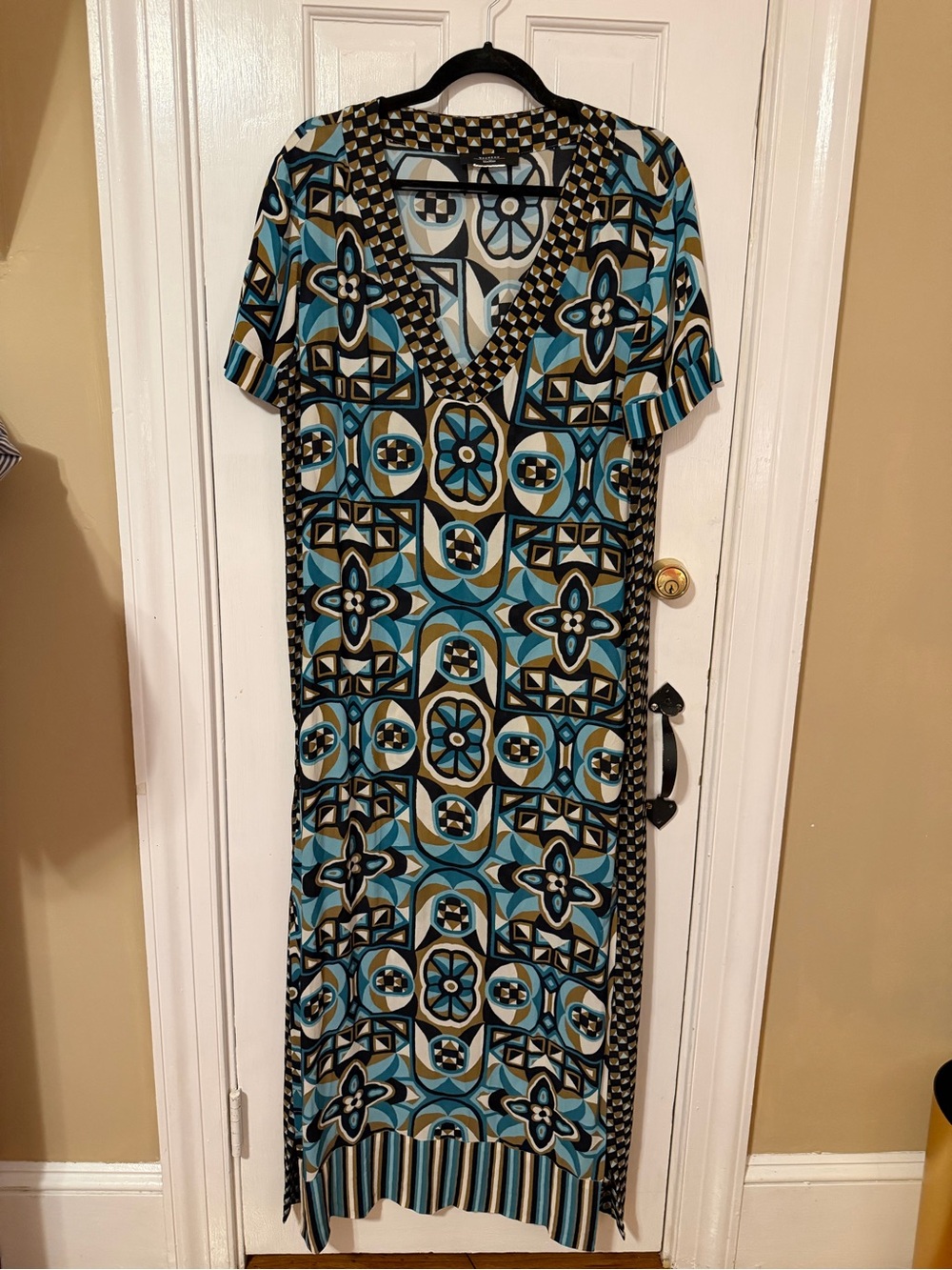 Max Mara Weekend Blue Geometric V-Neck Women’s Maxi Dress